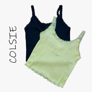 Colsie Micro-Rib Lace-Trim Cami Tanks - Butter Yellow (XS) & Black (S)